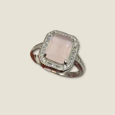 BEAUTIFUL GIRLISH STERLING SILVER RING WITH ZIRCONS AND BABY PINK STONE |SLR913