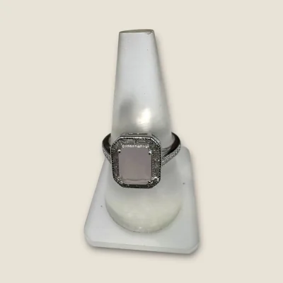 BEAUTIFUL GIRLISH STERLING SILVER RING WITH ZIRCONS AND BABY PINK STONE |SLR913