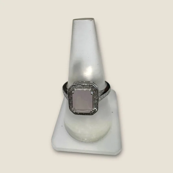 BEAUTIFUL GIRLISH STERLING SILVER RING WITH ZIRCONS AND BABY PINK STONE |SLR913