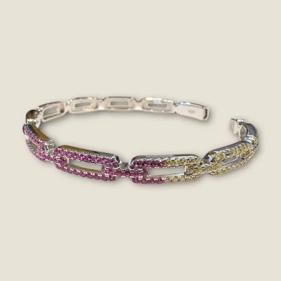 BEAUTIFUL 925 STERLING SILVER GIRLISH BRACELET WITH PINK AND GREEN ZIRCONS AND LOVELY DESIGNE | SLR273