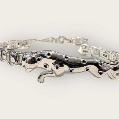 Sterling Silver Leopard Bracelet with Zircons | 925 Silver Jewelry | SB235