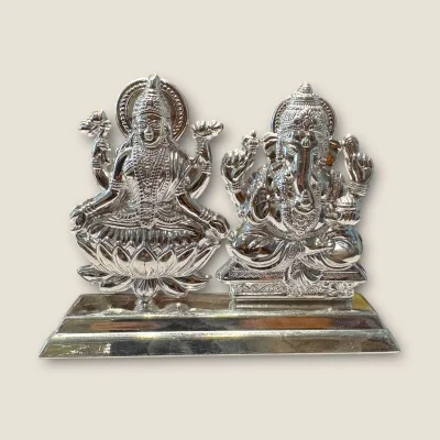BEAUTIFUL STERLING SILVER STATUE OF GODDESS MAA LAKSHMI AND LORD GANESHA |SLA125