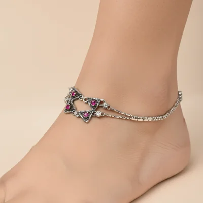 BEAUTIFUL STERLING SILVER GIRLISH ANKLETS WITH PURPLE STONES |SPY527