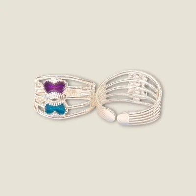 STYLISH SILVER TOE RING WITH PINK & BLUE STONES | STO665