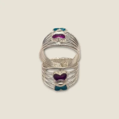 STYLISH SILVER TOE RING WITH PINK & BLUE STONES | STO665