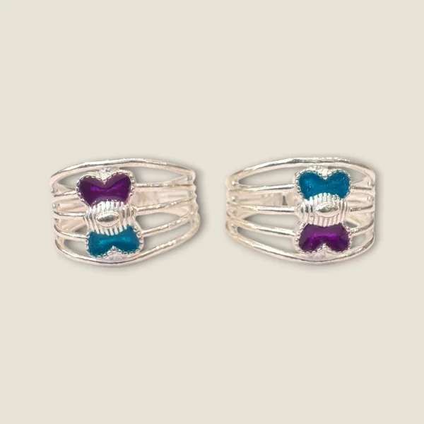 STYLISH SILVER TOE RING WITH PINK & BLUE STONES | STO665