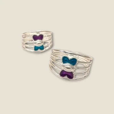 STYLISH SILVER TOE RING WITH PINK & BLUE STONES | STO665