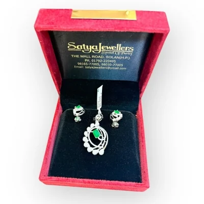 925 Sterling Silver Green Stone Pendant Set | SPS62 - 10.810g Silver