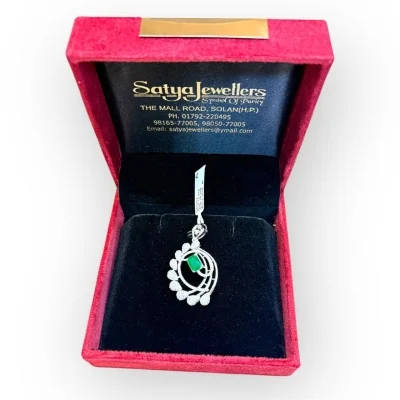 925 Sterling Silver Green Stone Pendant Set | SPS62 - 10.810g Silver 925 Sterling Silver Green Stone Pendant Set | SPS62 - 10.810g Silver