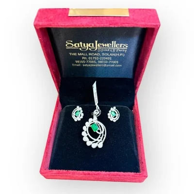 925 Sterling Silver Green Stone Pendant Set | SPS62 - 10.810g Silver 925 Sterling Silver Green Stone Pendant Set | SPS62 - 10.810g Silver