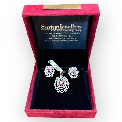 925 Sterling Silver Pink Stone Pendant Set | SPS58 - 15.620g Silver Jewelry