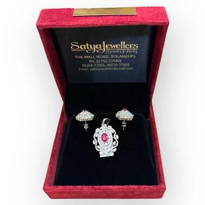 925 Sterling Silver Pink Stone Pendant Set | SPS58 - 15.620g Silver Jewelry 925 Sterling Silver Pink Stone Pendant Set | SPS58 - 15.620g Silver Jewelry