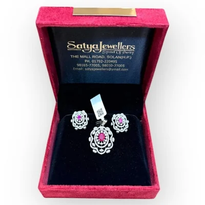 925 Sterling Silver Pink Stone Pendant Set | SPS58 - 15.620g Silver Jewelry 925 Sterling Silver Pink Stone Pendant Set | SPS58 - 15.620g Silver Jewelry