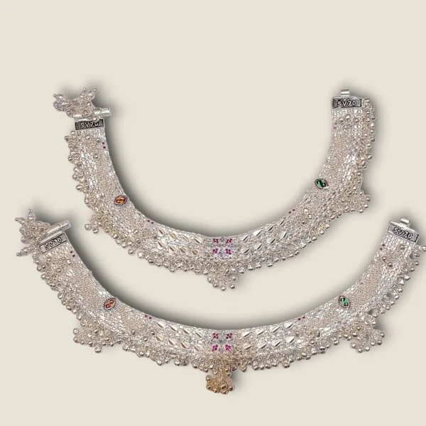 CLASSIC GRACEFUL TIMLESS MULTICOLOUR SILVER BRIDAL ANKLETS | SPY757