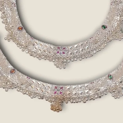 CLASSIC GRACEFUL TIMLESS MULTICOLOUR SILVER BRIDAL ANKLETS | SPY757