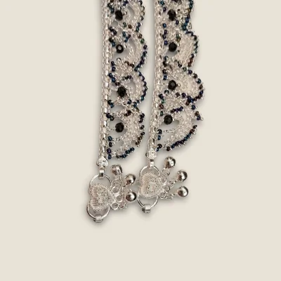 BEAUTIFUL TRENDY SILVER GIRLISH ANKLETS WITH BLACK STONES | SPY614