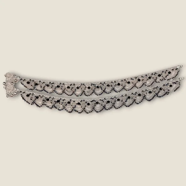 BEAUTIFUL TRENDY SILVER GIRLISH ANKLETS WITH BLACK STONES | SPY614
