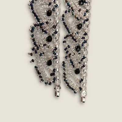 BEAUTIFUL TRENDY SILVER GIRLISH ANKLETS WITH BLACK STONES | SPY614