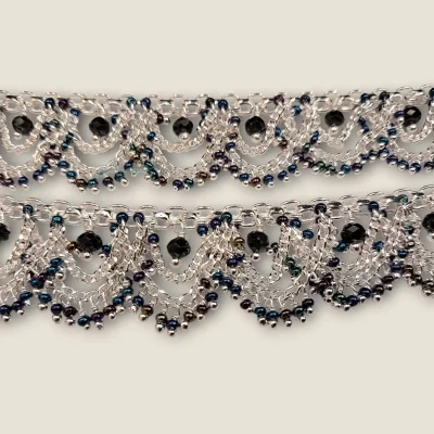 BEAUTIFUL TRENDY SILVER GIRLISH ANKLETS WITH BLACK STONES | SPY614
