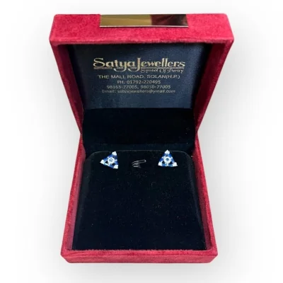 Elegant Sterling Silver Triangle Pendant with Blue Stones | SPS37