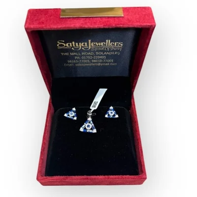 Elegant Sterling Silver Triangle Pendant with Blue Stones | SPS37
