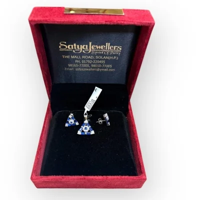 Elegant Sterling Silver Triangle Pendant with Blue Stones | SPS37