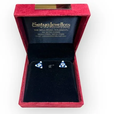 Elegant Sterling Silver Triangle Pendant with Blue Stones | SPS37