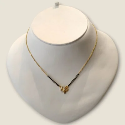 LOVELY TWIN HEART LIGHT WAITED GOLD MANGALSUTAR WITH ZIRONS | MSS429