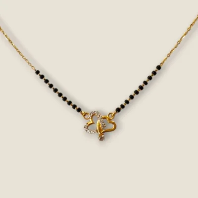 LOVELY TWIN HEART LIGHT WAITED GOLD MANGALSUTAR WITH ZIRONS | MSS429