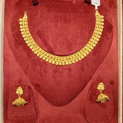 BEAUTIFUL 916 HUID HALLMARK GOLD NECKLACE WITH EARINGS | ST1050