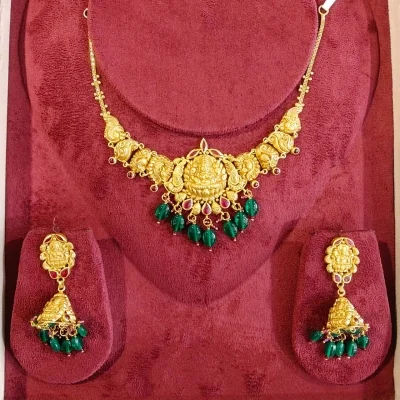 BEAUTIFUL 916 HUID HALLMARK GOLD NECKLACE WITH EARINGS | ZST45