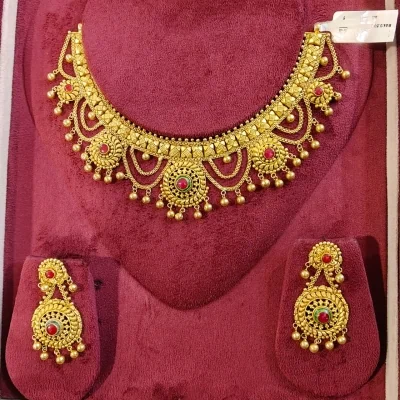 BEAUTIFUL 916 HUID HALLMARK GOLD NECKLACE WITH EARINGS | ST1126