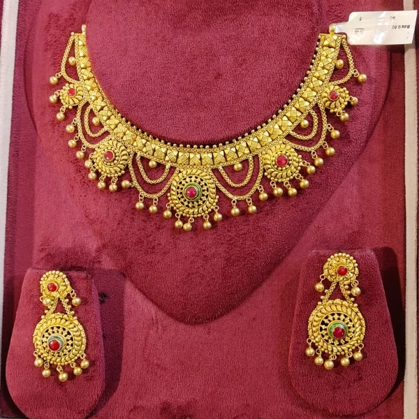 BEAUTIFUL 916 HUID HALLMARK GOLD NECKLACE WITH EARINGS | ST1126