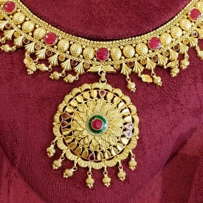 BEAUTIFUL 916 HUID HALLMARK GOLD NECKLACE WITH EARINGS | ST1049