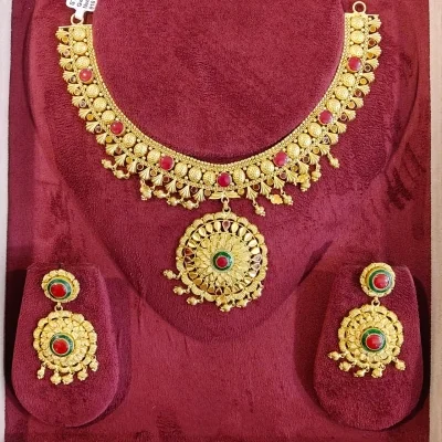 BEAUTIFUL 916 HUID HALLMARK GOLD NECKLACE WITH EARINGS | ST1049 BEAUTIFUL 916 HUID HALLMARK GOLD NECKLACE WITH EARINGS | ST1049