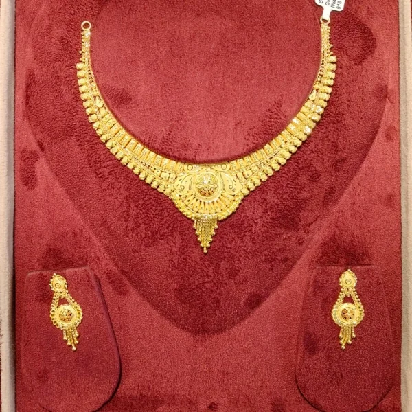 BEAUTIFUL 916 HUID HALLMARK GOLD NECKLACE WITH EARINGS IN YELLOW GOLD | ST1195