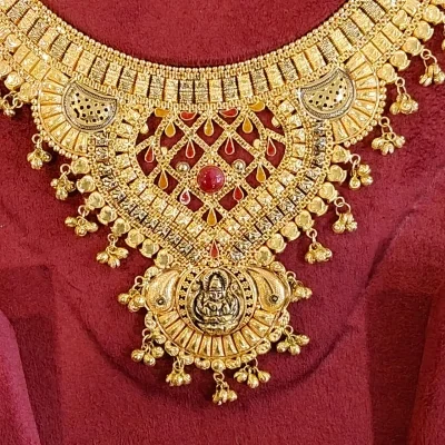 BEAUTIFUL 916 HUID HALLMARK GOLD NECKLACE WITH EARINGS IN TEMPLE ART | ST76 BEAUTIFUL 916 HUID HALLMARK GOLD NECKLACE WITH EARINGS IN TEMPLE ART | ST76