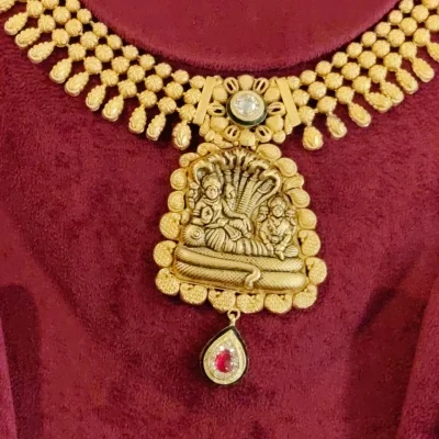 BEAUTIFUL 916 HUID HALLMARK GOLD NECKLACE WITH EARINGS IN TEMPLE ART | ST614 BEAUTIFUL 916 HUID HALLMARK GOLD NECKLACE WITH EARINGS IN TEMPLE ART | ST614
