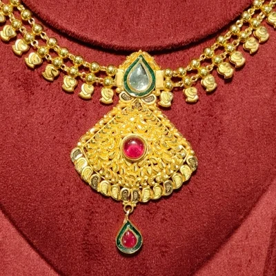 BEAUTIFUL 916 HUID HALLMARK ANTIQUE GOLD NECKLACE WITH EARINGS | ST453 BEAUTIFUL 916 HUID HALLMARK ANTIQUE GOLD NECKLACE WITH EARINGS | ST453