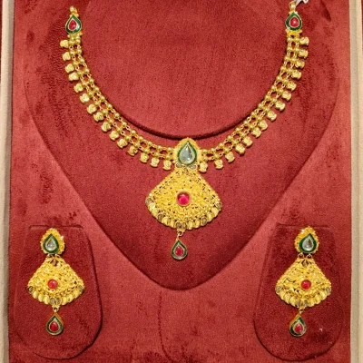 BEAUTIFUL 916 HUID HALLMARK ANTIQUE GOLD NECKLACE WITH EARINGS | ST453