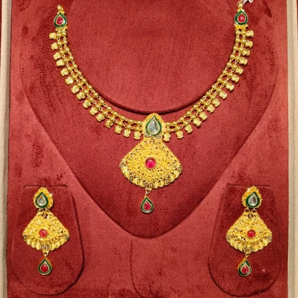 BEAUTIFUL 916 HUID HALLMARK ANTIQUE GOLD NECKLACE WITH EARINGS | ST453