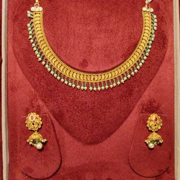BEAUTIFUL 916 HUID HALLMARK ANTIQUE GOLD NECKLACE WITH EARINGS | ST1044