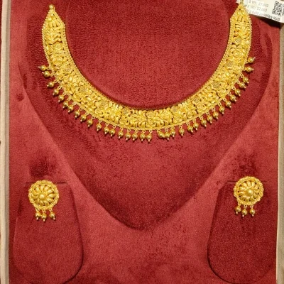 BEAUTIFUL 916 HUID HALLMARK GOLD NECKLACE WITH EARINGS | ZST51
