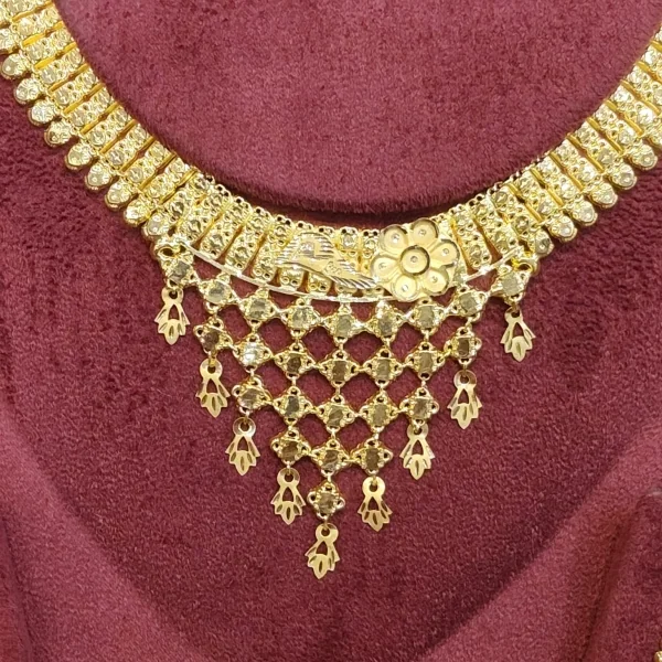 BEAUTIFUL 916 HUID HALLMARK GOLD NECKLACE WITH EARINGS & LOVELY DESIGN IN YELLOW GOLD | ST1027
