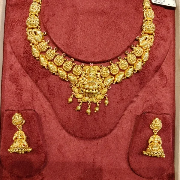 BEAUTIFUL 22CT 916 HUID HALLMARK GOLD NECKLACE WITH EARINGS IN TEMPLE ART | ST520