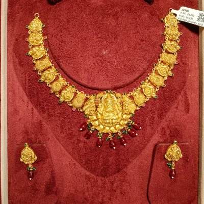 BEAUTIFUL 22CT 916 HUID HALLMARK GOLD NECKLACE WITH EARINGS IN TEMPLE ART | ZST85 BEAUTIFUL 22CT 916 HUID HALLMARK GOLD NECKLACE WITH EARINGS IN TEMPLE ART | ZST85