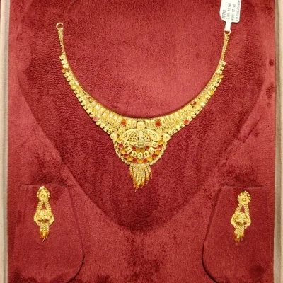 BEAUTIFUL 22CT 916 HUID HALLMARK GOLD NECKLACE WITH EARINGS | ZST18