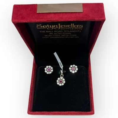 Pink Stone Sterling Silver Pendant Set | 925 Silver SPS32