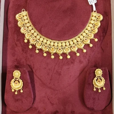 BEAUTIFUL 22CT 916 HUID HALLMARK ANTIQUE GOLD NECKLACE WITH EARINGS | ZST8