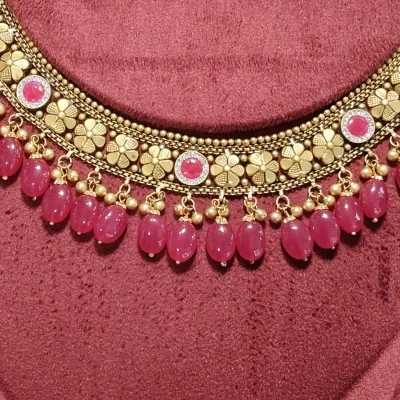 BEAUTIFUL 22CT 916 HUID HALLMARK ANTIQUE GOLD NECKLACE WITH EARINGS | ZST95